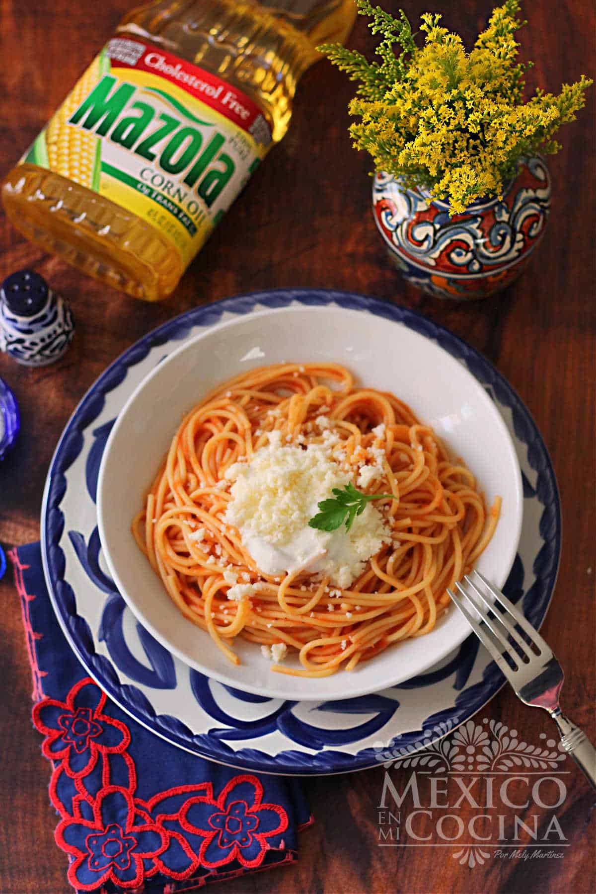 Espagueti rojo a la mexicana en salsa de tomate